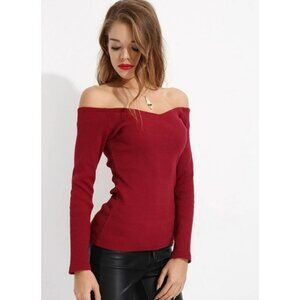 Bambina Mia Burgundy Sweetheart Off Shoulder Top EUC